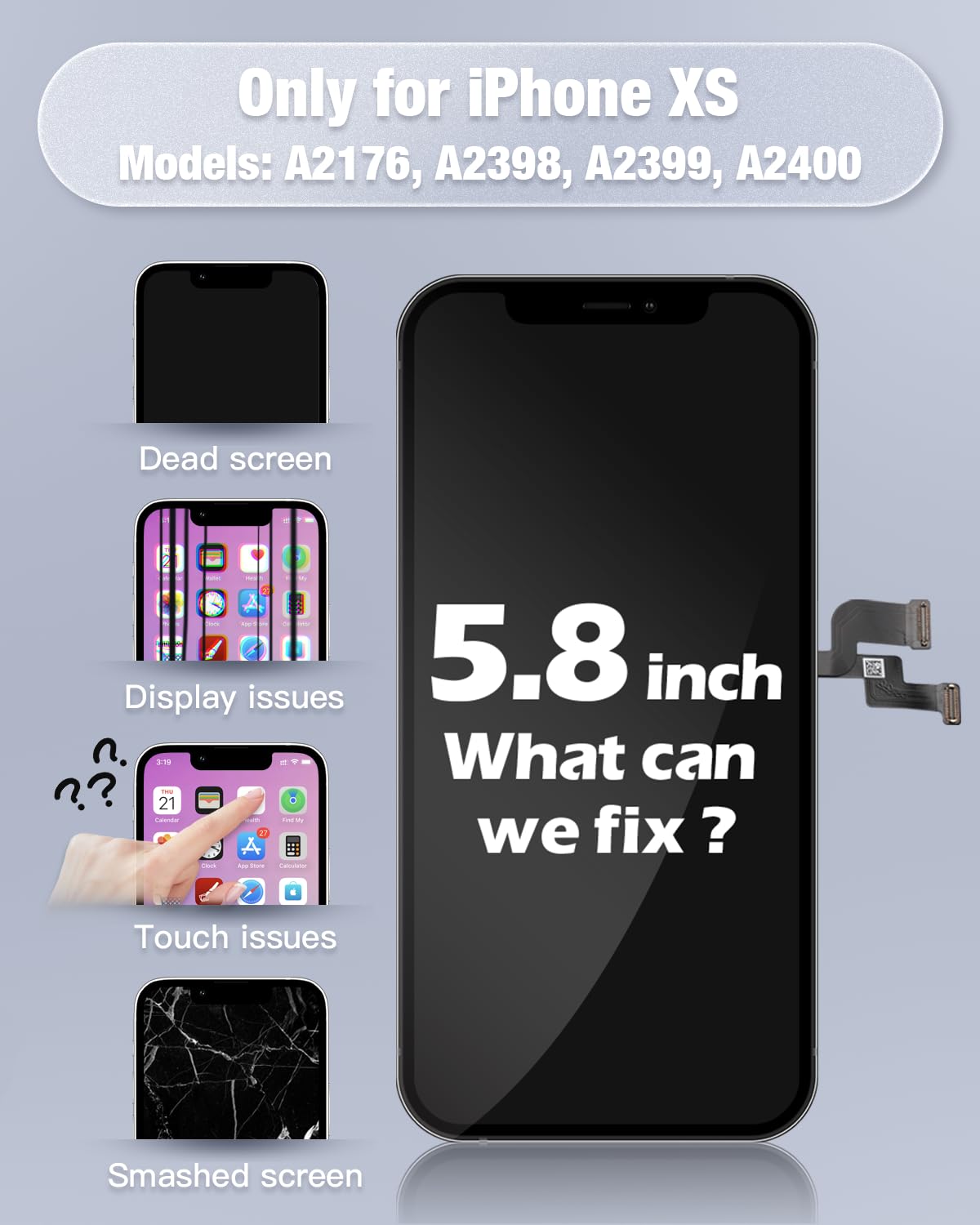 GULEEK Display per iPhone XS Nero, 5,8" LCD iPhone XS Schermo Sostituzione Vetro Touch Digitizer con Kit di Strumenti di Riparazione