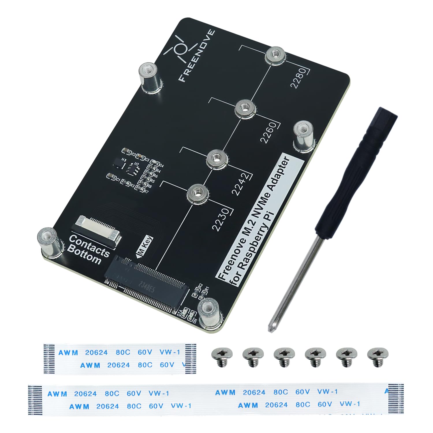 Freenove M.2 NVMe SSDアダプタ、Raspberry Pi 5、M.2 HATアドオンボード、ソリッドステートドライブサイズ2230 2242 2260 2280、PCIe 2.0 3.01231 MB/s