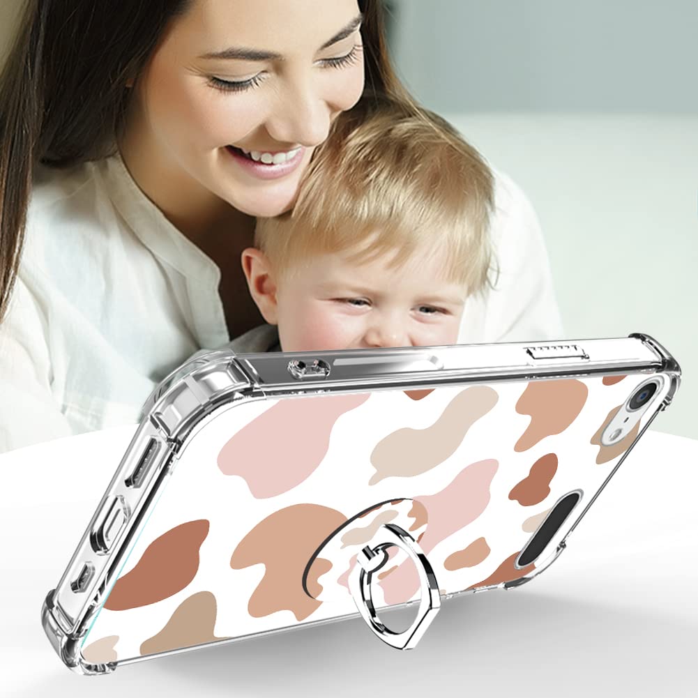 KANGHAR Custodia per iPod Touch 7/6/5 iPod Touch 5a/6a/7a generazione in morbido poliuretano termoplastico, con stampa di mucca, con pellicola proteggi schermo, supporto ad anello con cavalletto