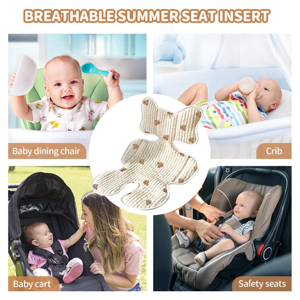 LUFEIS Cuscino per Passeggino, Materassino Passeggino Universale, Copriseduta Passegginos Antisudore, Cuscino Ovetto Auto Estivo Traspirante, Materassino per Passegginos Seggiolino Auto (Orso)