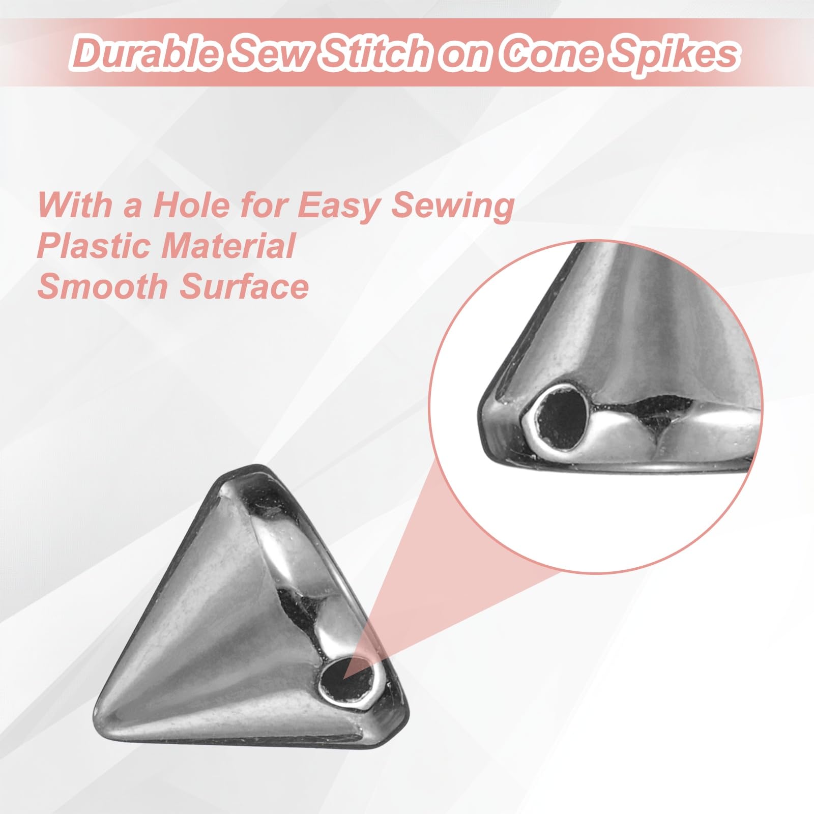 M METERXITY 100-Pack Spike Cone Studs 10x8 mm Plastic Flat Back Sew on Punk Style Spike Stud with Hole for Garments/Shoes/Bags/DIY Leather Craft/Fabric Clothes Metallic Black - Image 2