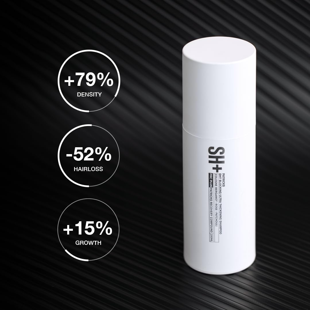 PATRICKS | SH PLUS Ultra Thickening Shampoo for Hair Loss in Men | DHT Blocker | Includes Castor Oil & Other Powerful Ingredients to Support Hair Growth | For Moderate to Advanced Hair Loss | 200mL