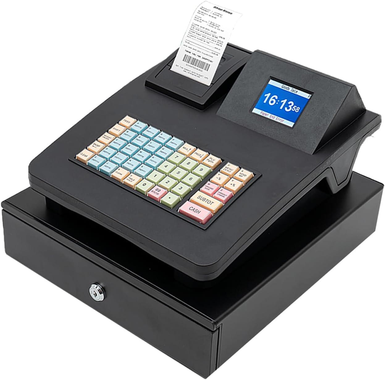 Registratore di Cassa Pos per Piccole Imprese E Ristoranti, Elettronico con Cassetto Contanti, 200 Reparti, 1000 Articoli, 30 Tipi di Pagamento, Compatibile con Scanner, Black