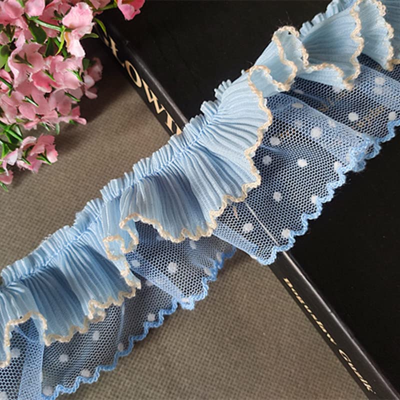 Finiture con volant per sartoria, Blu cielo stuzzicadenti pieghettato chiffon riccio pizzo abbigliamento fai da te tessili for la casa abito sera gonna for bambini rifinitura accessori for cucire
