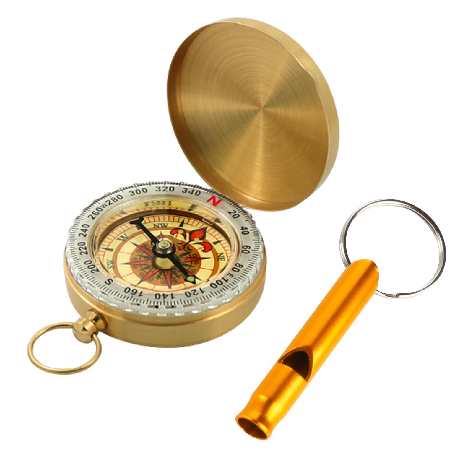Harnovlis Luminous Navigation Compass Metal Pocket Compass with Whistle for Outdoor Hiking & Survival