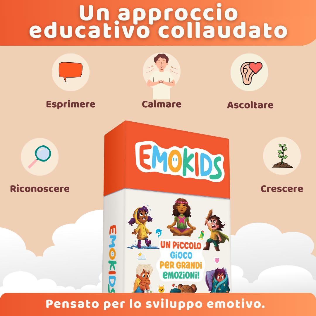 Oh Happy Games - EmoKids - Gioco delle Emozioni per Bambini 4-10 Anni - 56 Carte Illustrate + 8 Mini-Giochi - Metodo Montessori & CNV - Comprendere e Gestire le Emozioni - Gioco Educativo