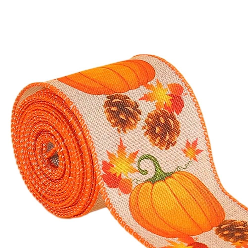 Vibrant Autumn Colors Ribbon, Pumpkin Harvest Pattern, Crafts, 6cm Wide, 5 Yards (F)