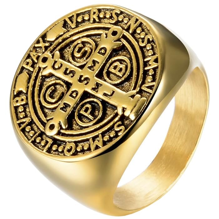 Chevalière Homme Acier Inoxydable Bague Croix Holy Medal Largeur 19mm