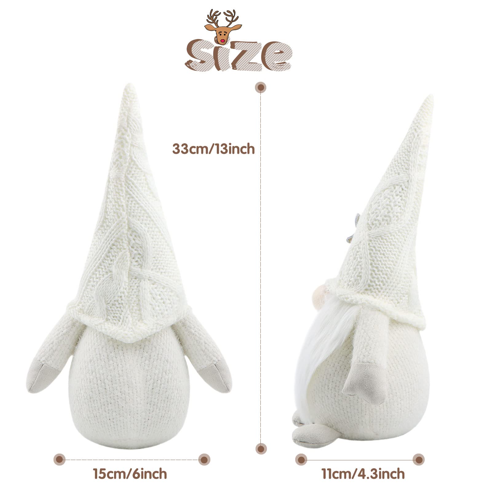 Gehydy Christmas Gonk Decorations Handmade Gnomes Holiday Figurines Scandinavian Tomte Xmas Decor for Home Kitchen Farmhouse - White - Image 2
