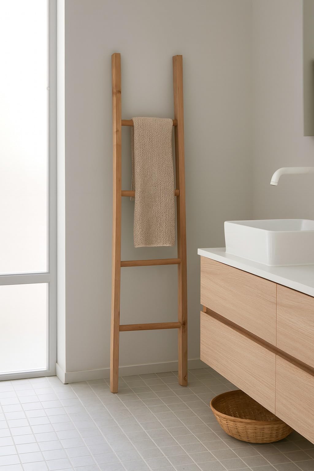 Biscottini Scaletta porta asciugamani bagno 150x35x4 - Scala Decorativa in Legno - Scaletta legno appendi asciugamani - Scala portasciugamani - Portasciugamani da parete Metallo, Bambu