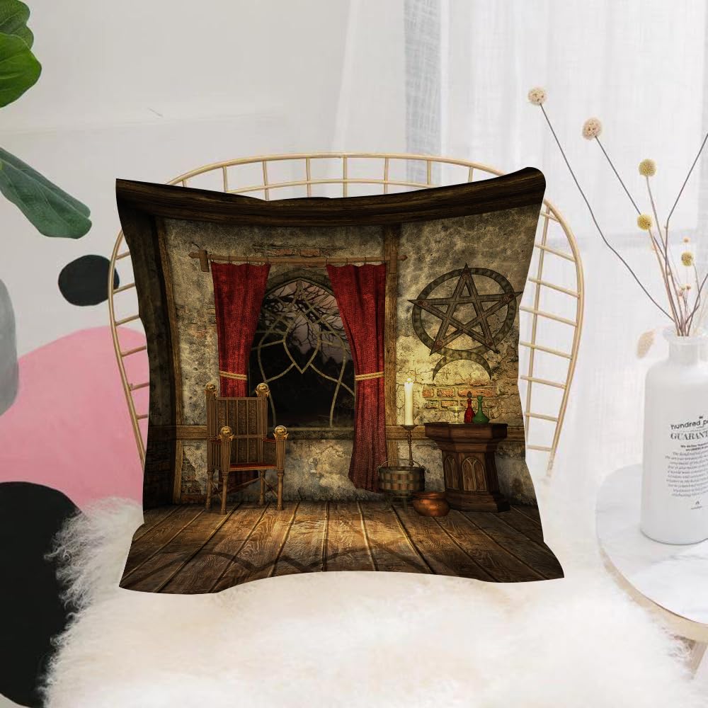 HYOSXW Cushion Cover,Throw Pillow Case Home Decorative for Living Room Bedroom Sofa Chair 16X16 Inch,Gothic Set,Pentagram Symbol in Candlelight Red s in Mystical Medieval Ch,Pillowcase 40X40cm