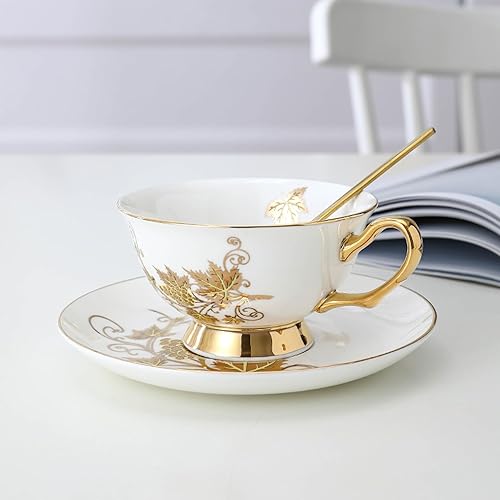Miniatura 9 de Table Fashion Essentials TFE's - Juego de taza de té y platillo, 6 piezas de porcelana de hueso con diseño vintage, juego de taza de café y taza de
