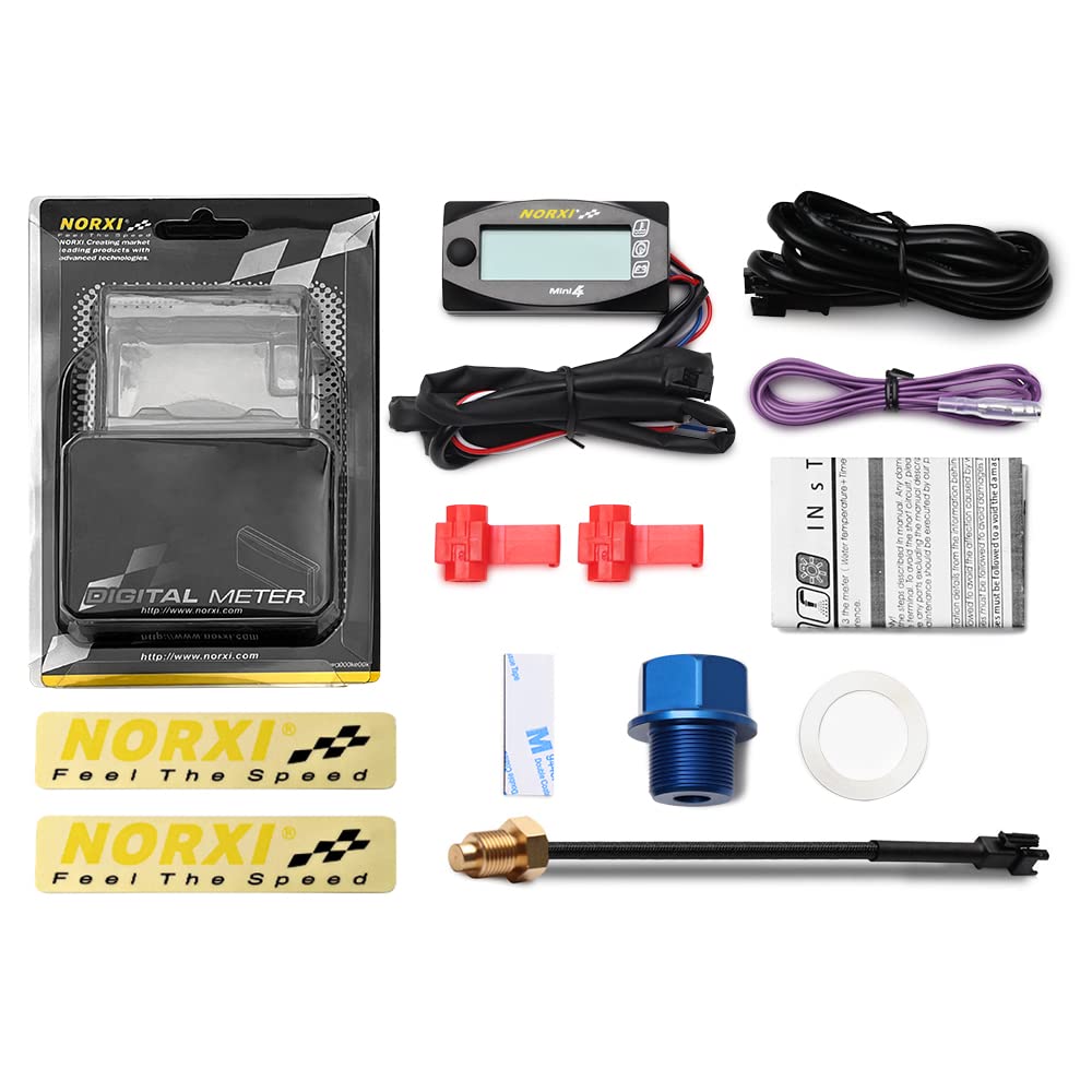 Motorcycle 4 in 1 Multifunction Gauge Koso Mini 4 Meter (RPM Tachometer+Oil Temperature+Voltmeter+Clock) 4in1 Multi-Functional Gauge Digital Multimeter (M14X1.25, Right)