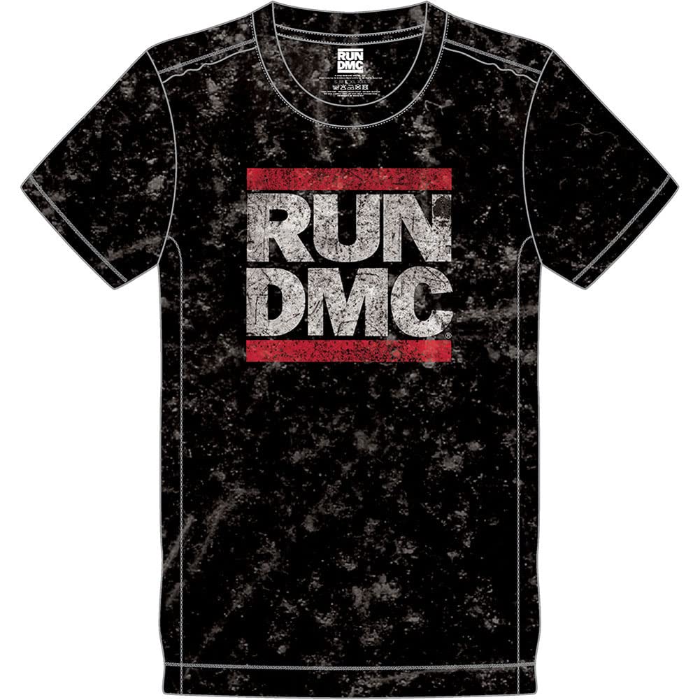 Run DMC T Shirt Band Logo Official Mens Black Snow Wash L