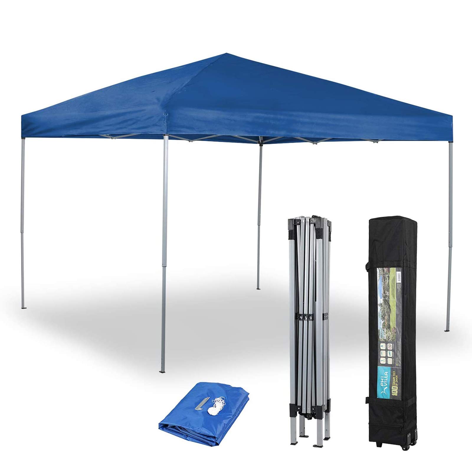 MFSTUDIO 10x10 Pop Up Canopy Tent, Gazebo Shelter Sun Shade Canopies Waterproof Patio Portable Popup Screened Tents for Beach,Parties,Camping,Blue