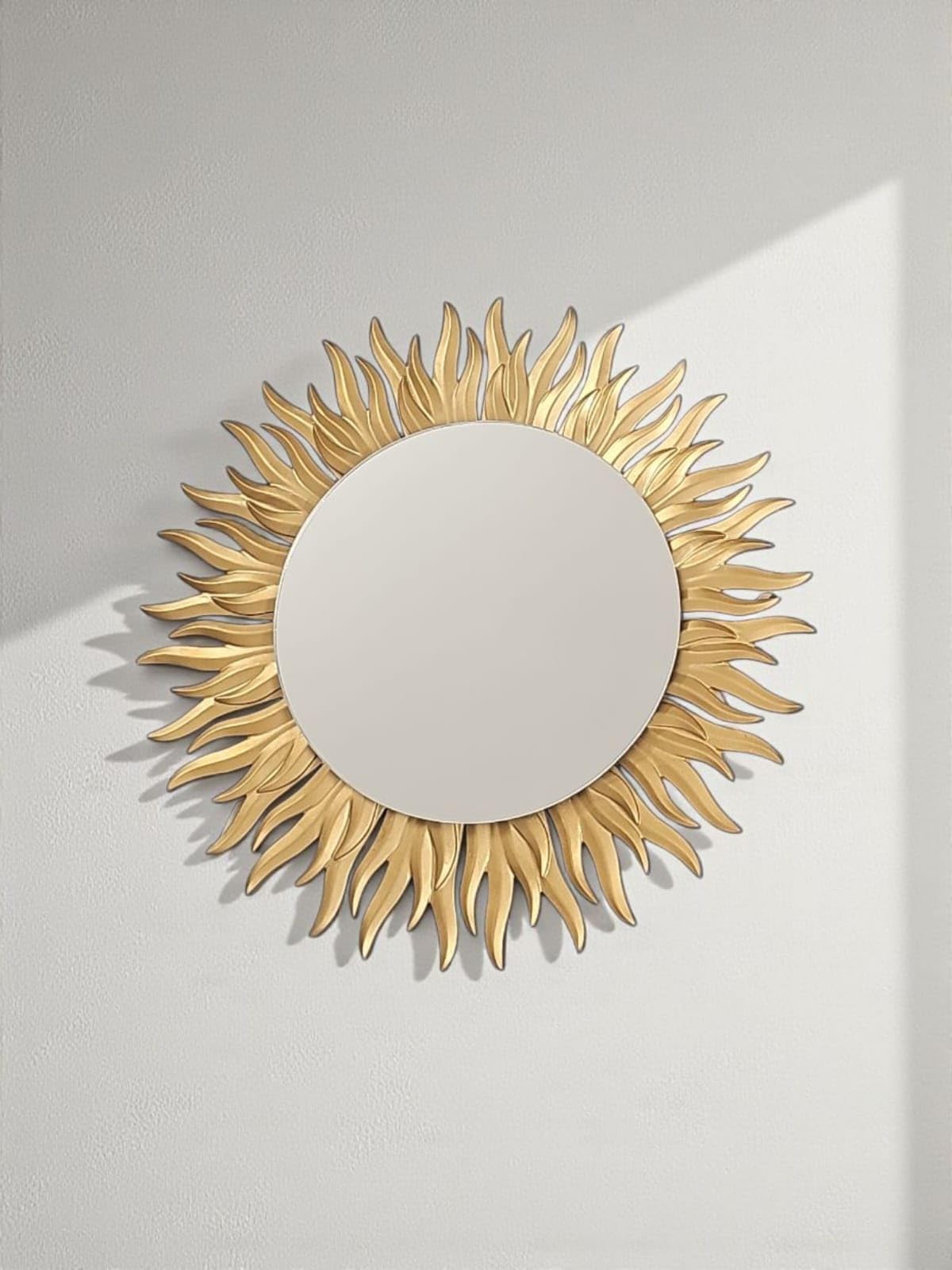 Inventive Art Creation Decorative Sun-Inspired Wall Mirror, Resin Frame, 25.4 cm with 15.2 cm Mirror (Golden Glow)
