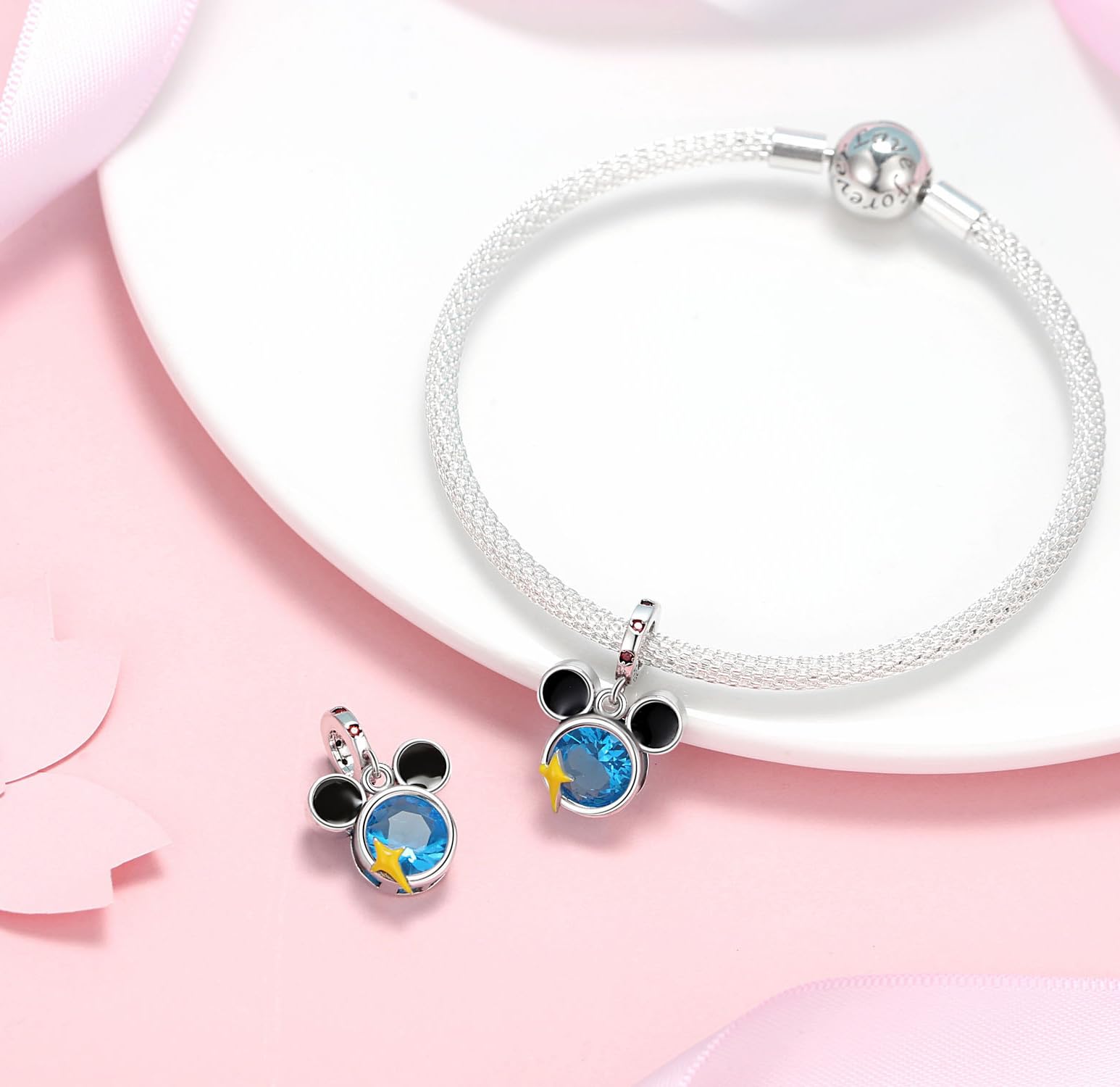 IBAGKE 925 Sterling Silver Birthstone Charms for Bracelet Charm Beads Pendants Bracelets Charms DIY Jewelry birthday Gift for Women (Blue D mouse dangle (sale))