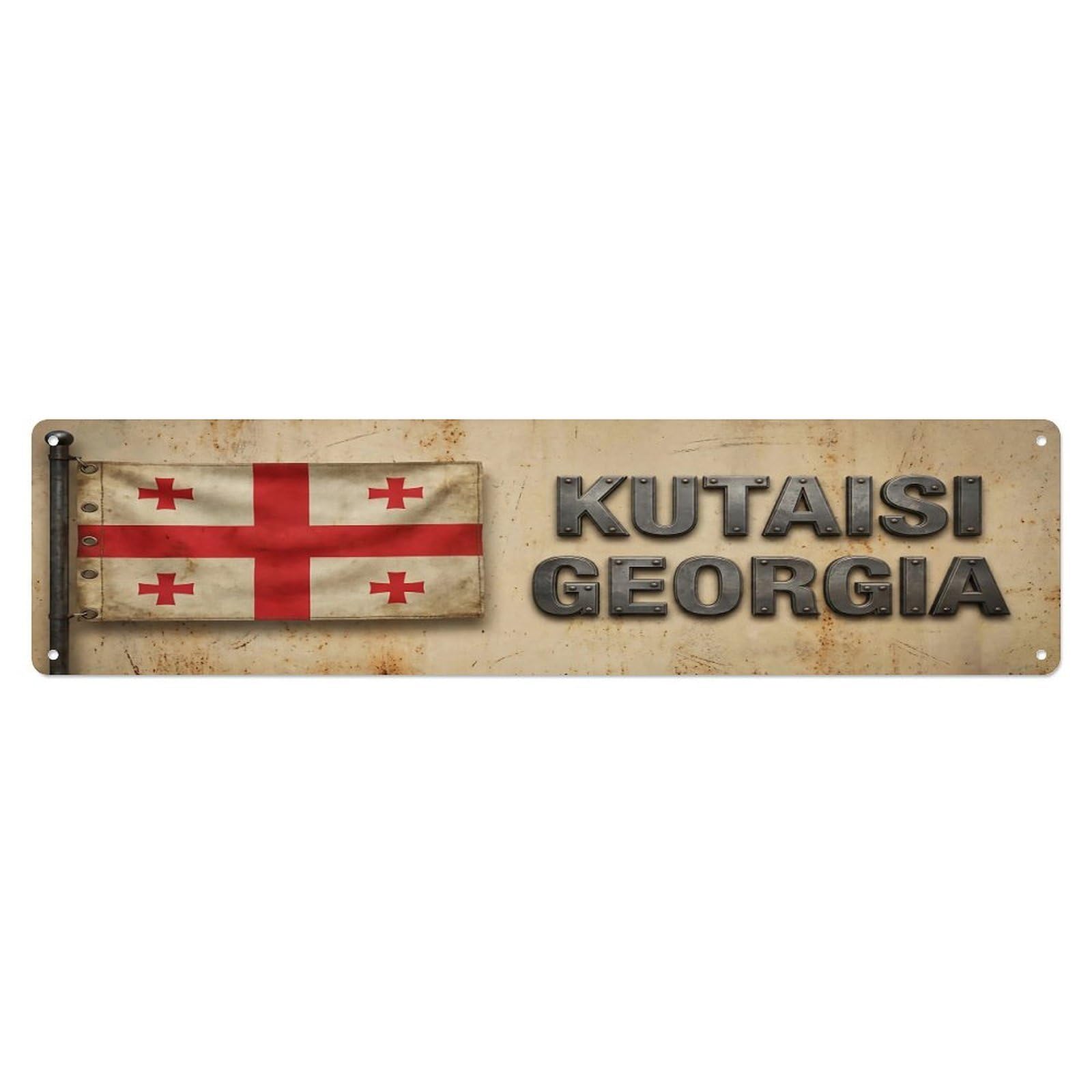 Vintage Kutaisi Georgia Flag Decor Rustic Travel Metal Tin Sign