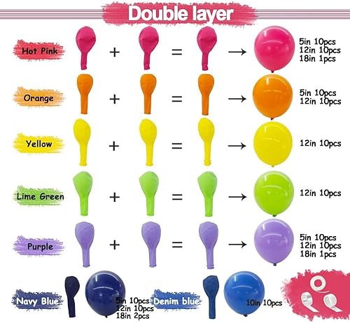 Miniatura 3 de Kit de guirnalda de globos coloridos, arco de globos de doble relleno, rosa, naranja, amarillo, verde, azul marino y morado, pastel para cumpleaños,