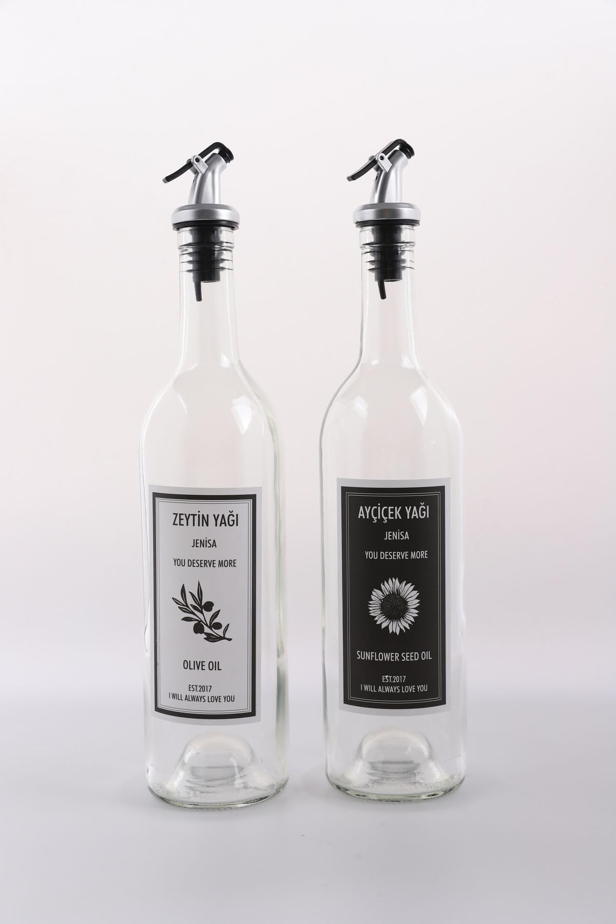 Jenisa 2'li 750 Ml Akıtmaz Şeffaf Zeytinyağı Sıvıyağ Şişesi Cam Yağdanlık Akıtıcılı Yağlık 750ml