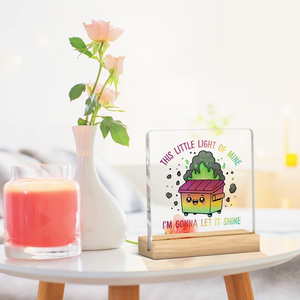 Dumpster Fire Desk Accessories Funny Office Decor Funny Office Gifts This Little Light Of Mine Dumpster Fire Sign Colorful Accessories Acrylic for Home Bedroom Living Room image 3