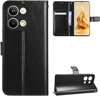 Case for Oppo Reno 9 Leather Case,Case for Oppo Reno 9 Pro Case Cover,Flip Leather Wallet Cover Case for Oppo Reno 9 Pro 5G PGX110 / Reno 9 5G PHM110 Case Black