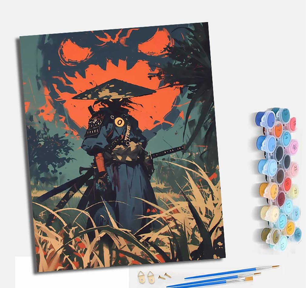Mlnmeng Paint By Numbers For Adults Painting By Number Kits On Canvas Diy Craft Art Painting Kit Acrylic Pigment Drawing Paintwork For Gift Home Wall Decor 16X20 Inch/40X50cm Japanese Anime Samurai