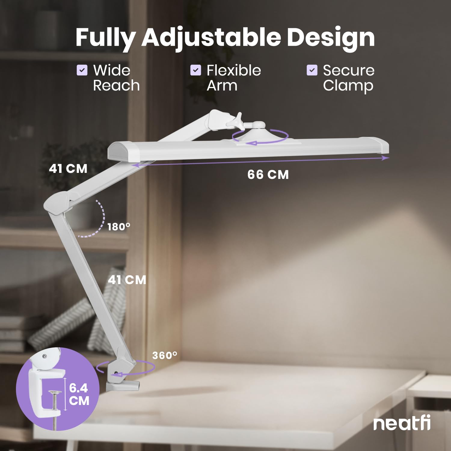 Neatfi Ultra LEDLámpara de Escritorio, regulable, 45W, lámpara de tarea que cuida los ojos para lectura, manualidades (Blanco)
