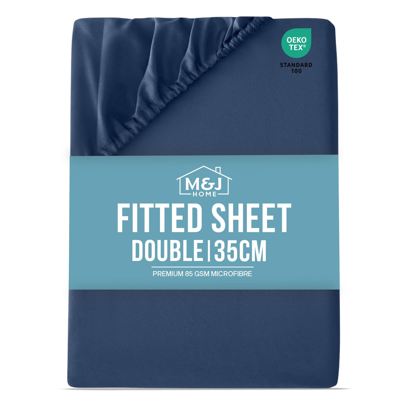 M&J Home Double Bed Fitted Sheet Navy - Deep Pocket 35cm - 85GSM Microfibre - Easy Care Machine Washable - OEKO-TEX Certified