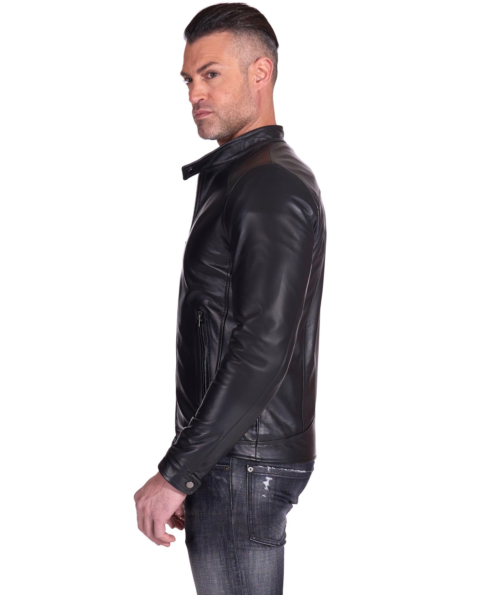 D'Arienzo Giacca Pelle Blu Uomo Giubbino Biker Vera Pelle Made in Italy Ted