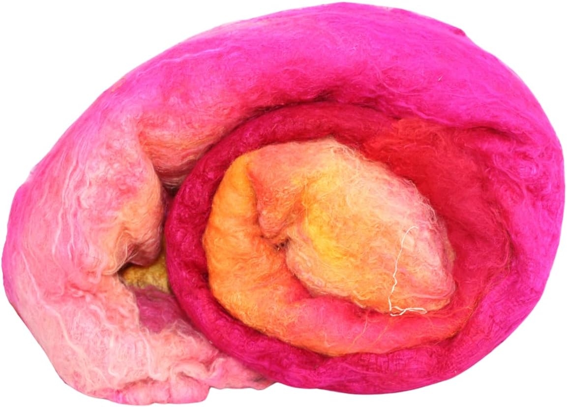Knitsilk Premium A-Grade Mulberry Silk: Hand-Dyed Yellow & Pink Silk Fibers for Needle Felting, Wet Felting, Spinning, Knitting, and Sewing - 500g Mulberry Cocoon Sheet & Silk Filament Sheet