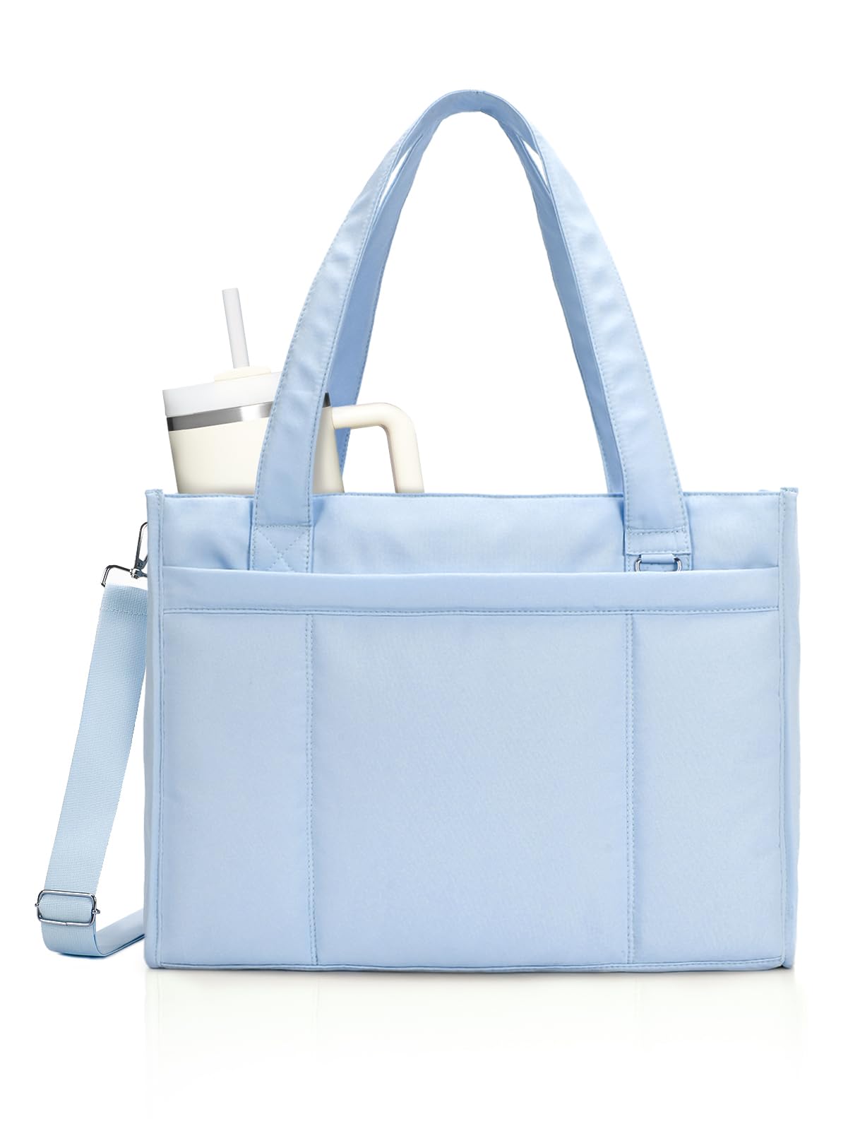 RHDZO Tote Bag for Women with 15.6 Inch Laptop Compartment and Cup Holder | Puffer Boxy Tote for Work College Nurse, Detachable Shoulder Strap, Crossbody Shoulder Handbag with Zipper, Luggage Sleeve Blue Large