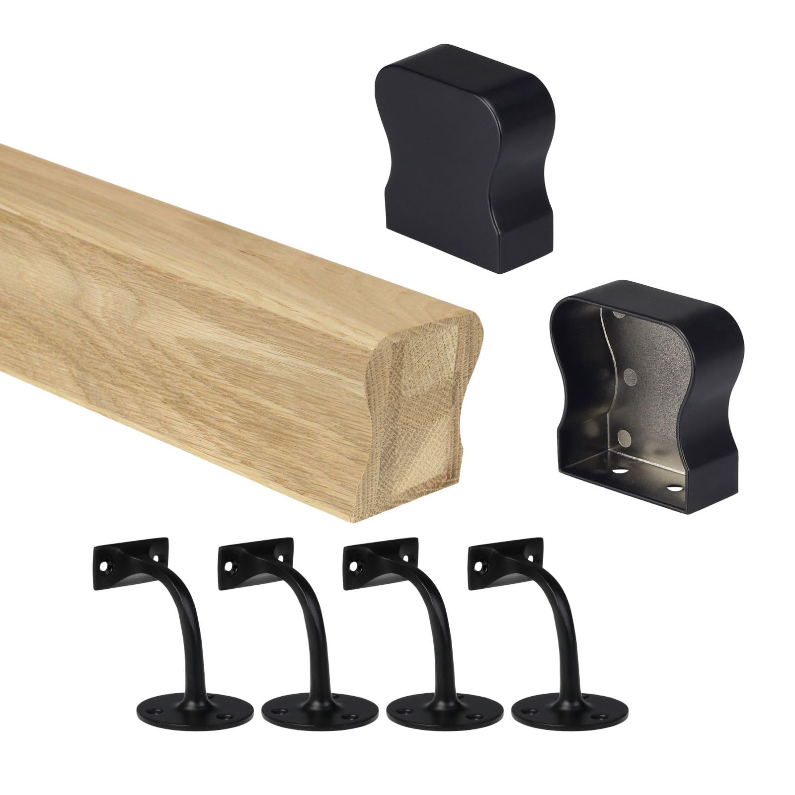 Jackson Woodturners Oak Hr Wall Mounted Handrail Kit With Black Fittings3600mm from B&Q