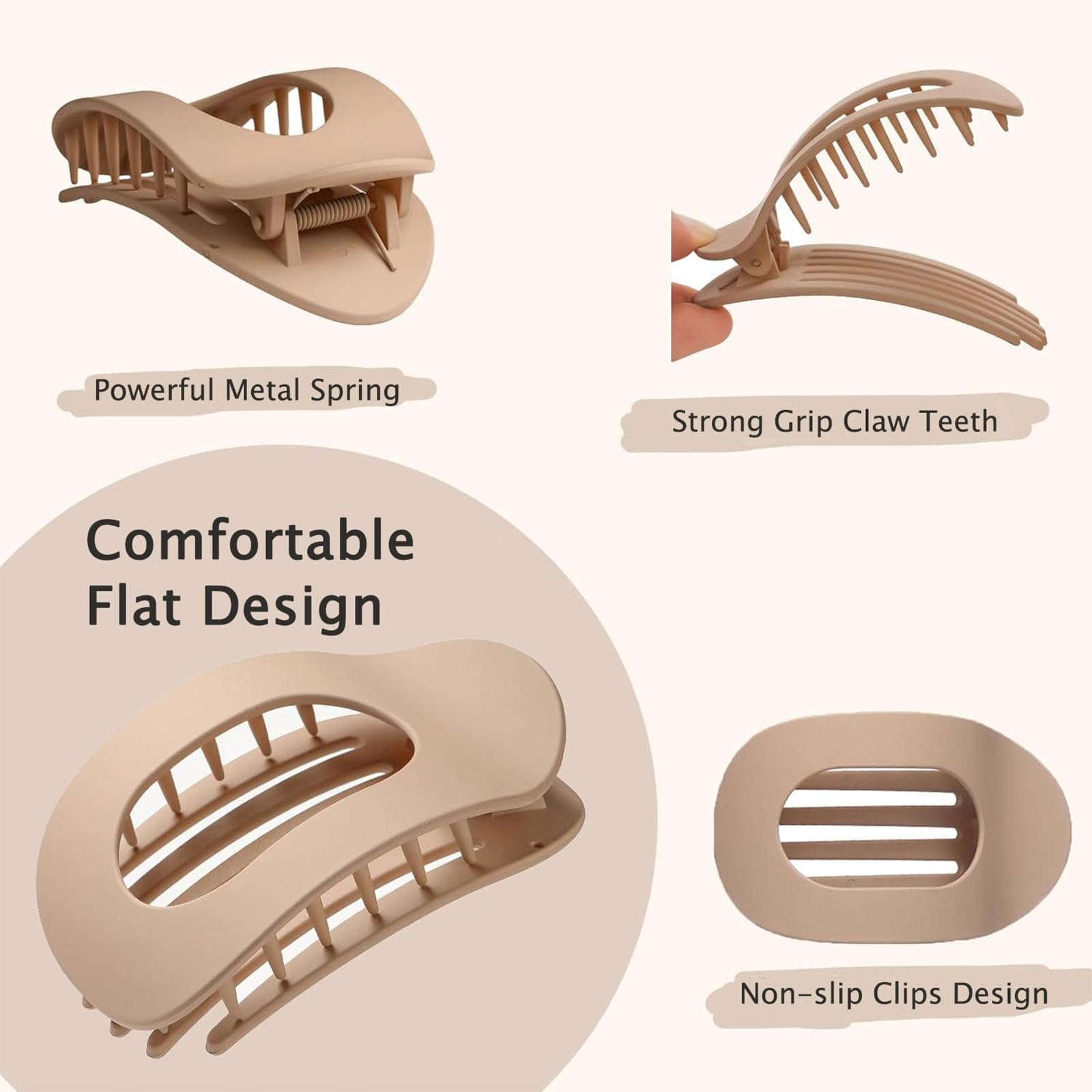 Somnr 6 Pack Flat Hair Claw Clips for Women Curved Flat Claw Clip for Thick Thin and Curly Hair - Image 3