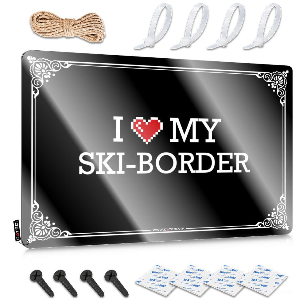 Fzfn Men's Colour Wall Signs Preppy Baset Decor Nice I Love My Ski-Border - Vintage Wall Decor For Campers(30X40cm)