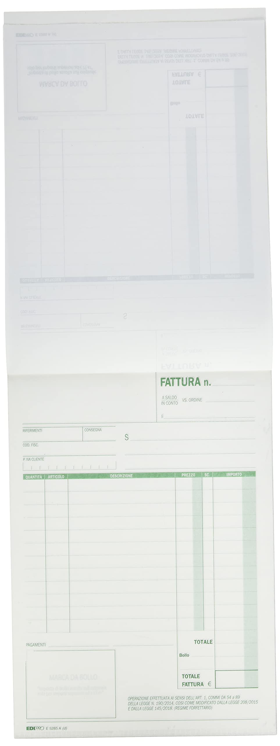 Blocco fattura regime di vantaggio e forfettari 50x2 autoricalcante 22x14,8