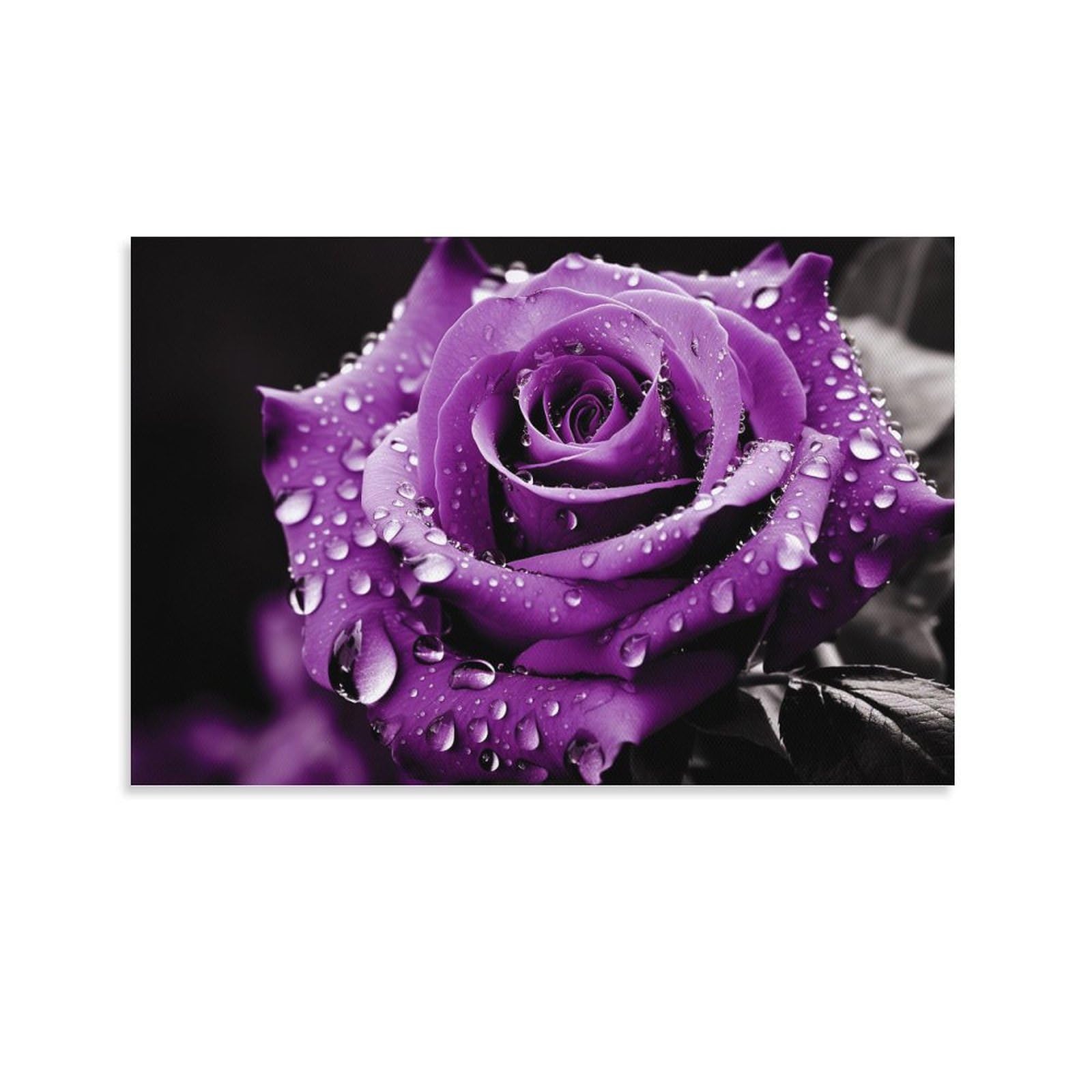 AYAROS Charming Purple Rose Canvas Wall Art for Bedroom Water Beads Modern Plants Wall Decor Poster for Room Aesthetic Unframed 16x24 inch