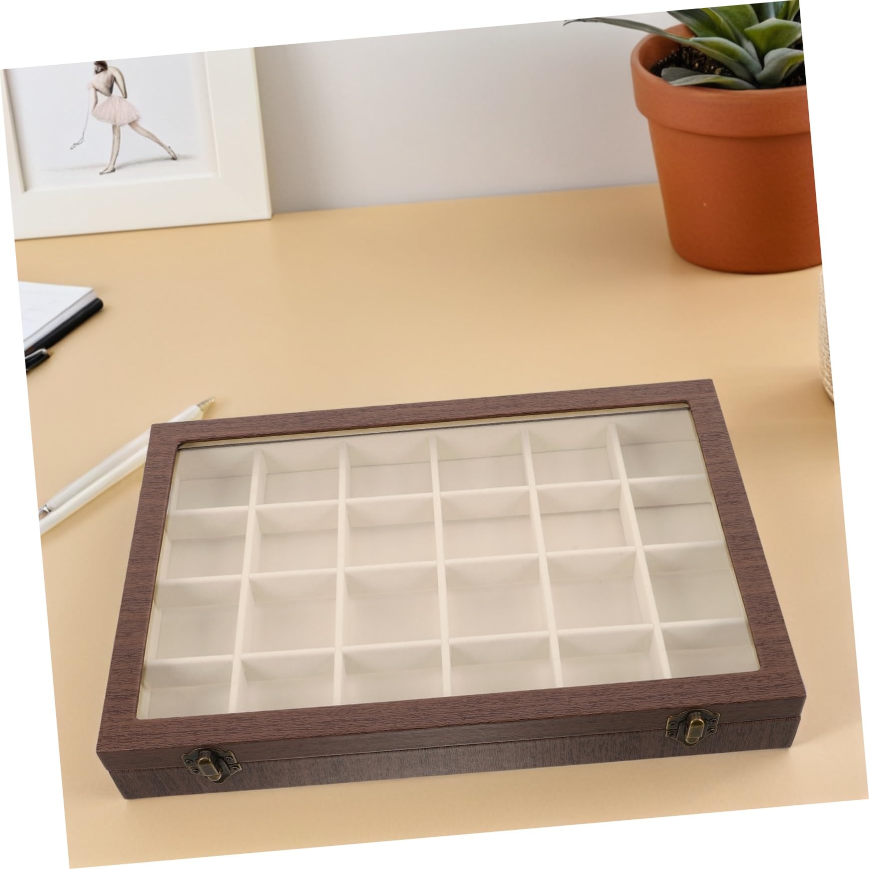 VALICLUD Vintage Wooden Jewelry Box with Velvet Lined Compartments And Glass Compartment Organizer for Necklaces Bracelets Rings Soft Velvet Protection And Compact Travel Design