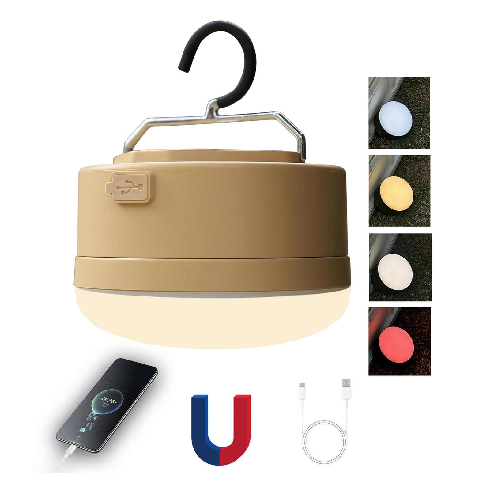 Luz LED brillante recargable de 1000 lúmenes, 4 modos, luz de tienda de campaña con base magnética, linterna de camping de luz roja, linterna portátil, luz de corte de energía