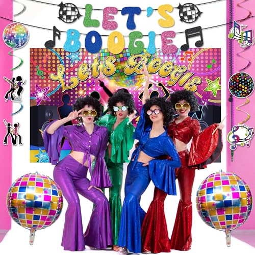 Image of Crenics 70s Disco Theme Party Decorations with Let's Boogie Backdrop