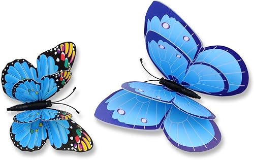 Miniatura 3 de Mezcla de 12 calcomanías de pared de mariposa rosa 3D para decoración de decoración artística (2 azules)