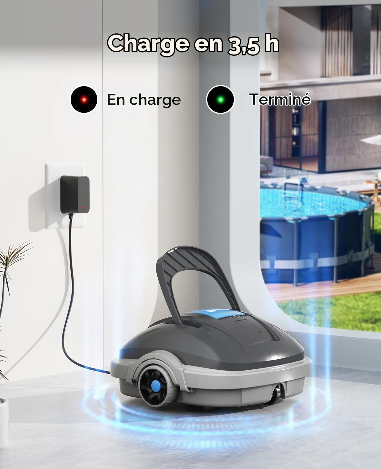 WINNY POOL CLEANER WY1102MAX Robot Piscine sans Fil,100 Min,Stationnement Automatique,Aspirateur Robot Piscine,Filtration 180 µm Aspiration Puissante Robot,pour Piscines Hors Sol 80m²-Gris foncé
