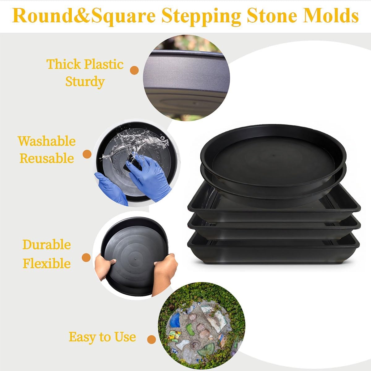 Round Stepping Stone Molds, 4 Size Cement Paver Molds for Concrete 12.7'' 13.2'' Plastic Brick Concrete Molds and Forms for Walkways Garden Pavement