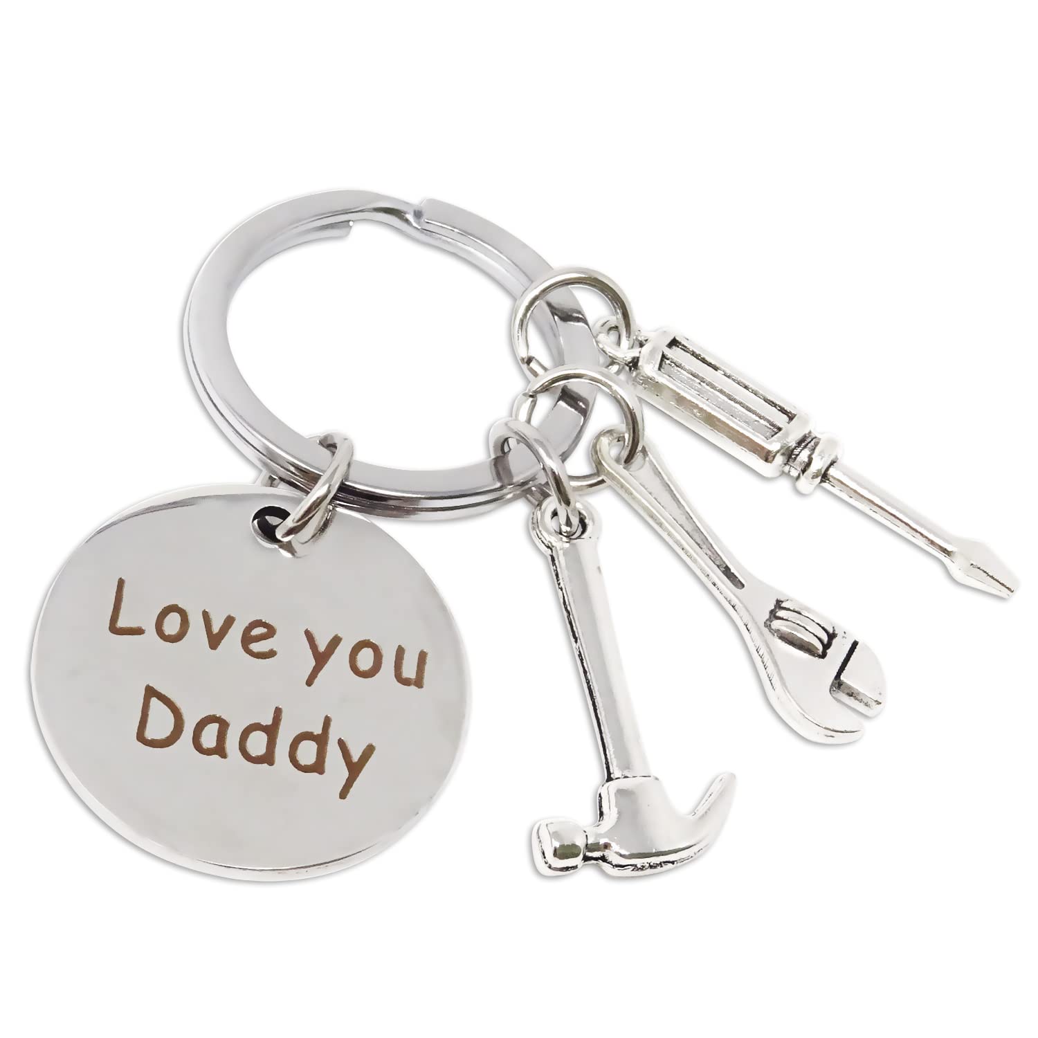 Honbay Love You Daddy Stainless Steel Keychain with Hammer Screwdriver Wrench Keychain Gift for Dad Father's Day Birthday Thanksgiving Christmas - with a Gift Box