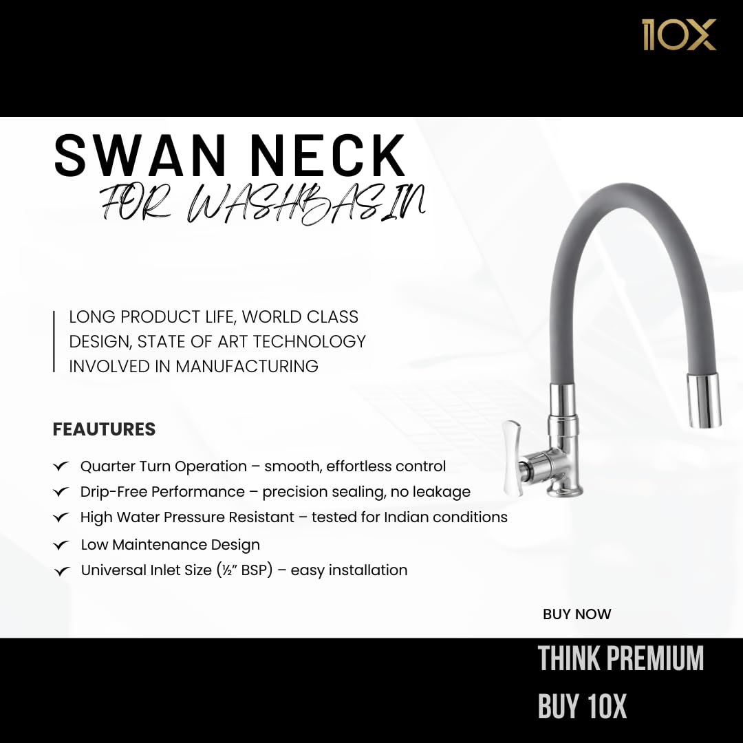 10X Chrome Swan Neck Bathroom Tap - Grey -2