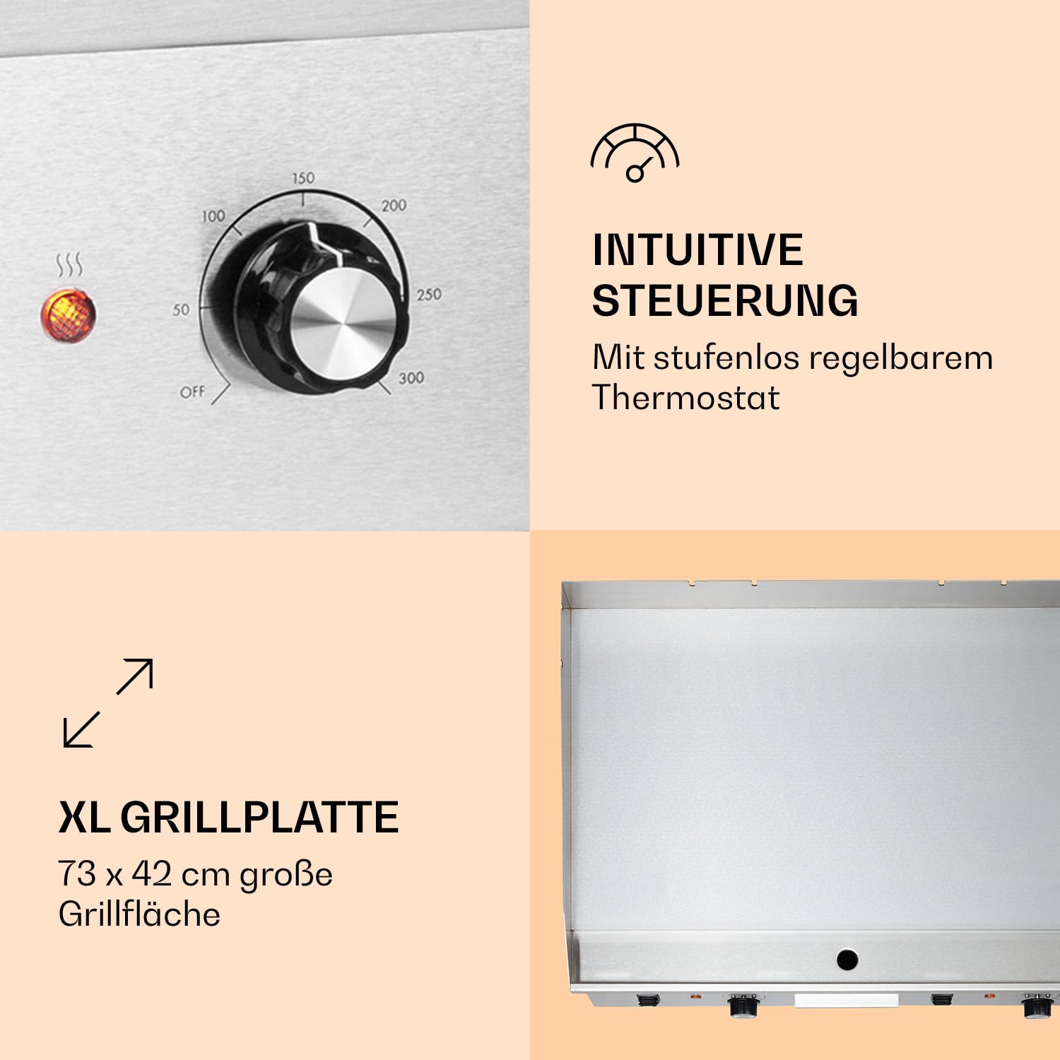 Klarstein Barbecue Electrique de Table, Plancha Electrique Exterieur, Grill Electrique Antiadhésive Amovible, Affichage LED et 2 Spatules, Acier Inoxydable pour Camping et Restaurant, 200W (Argent)