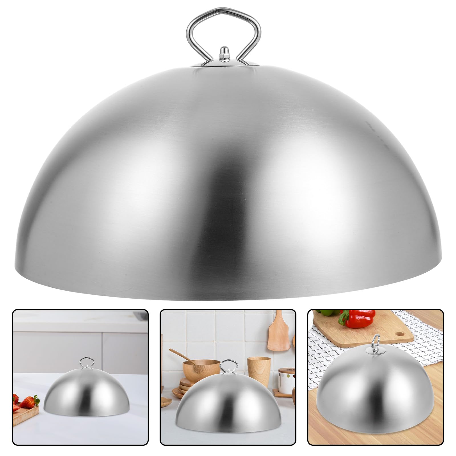 PLAFOPE Lebensmitteldeckel aus Edelstahl mit Griff Runde Schutzhaube für Steak und Küche Silberfarbene Schutzhülle zum Sicheren Abdecken und Frischhalten von Speisen