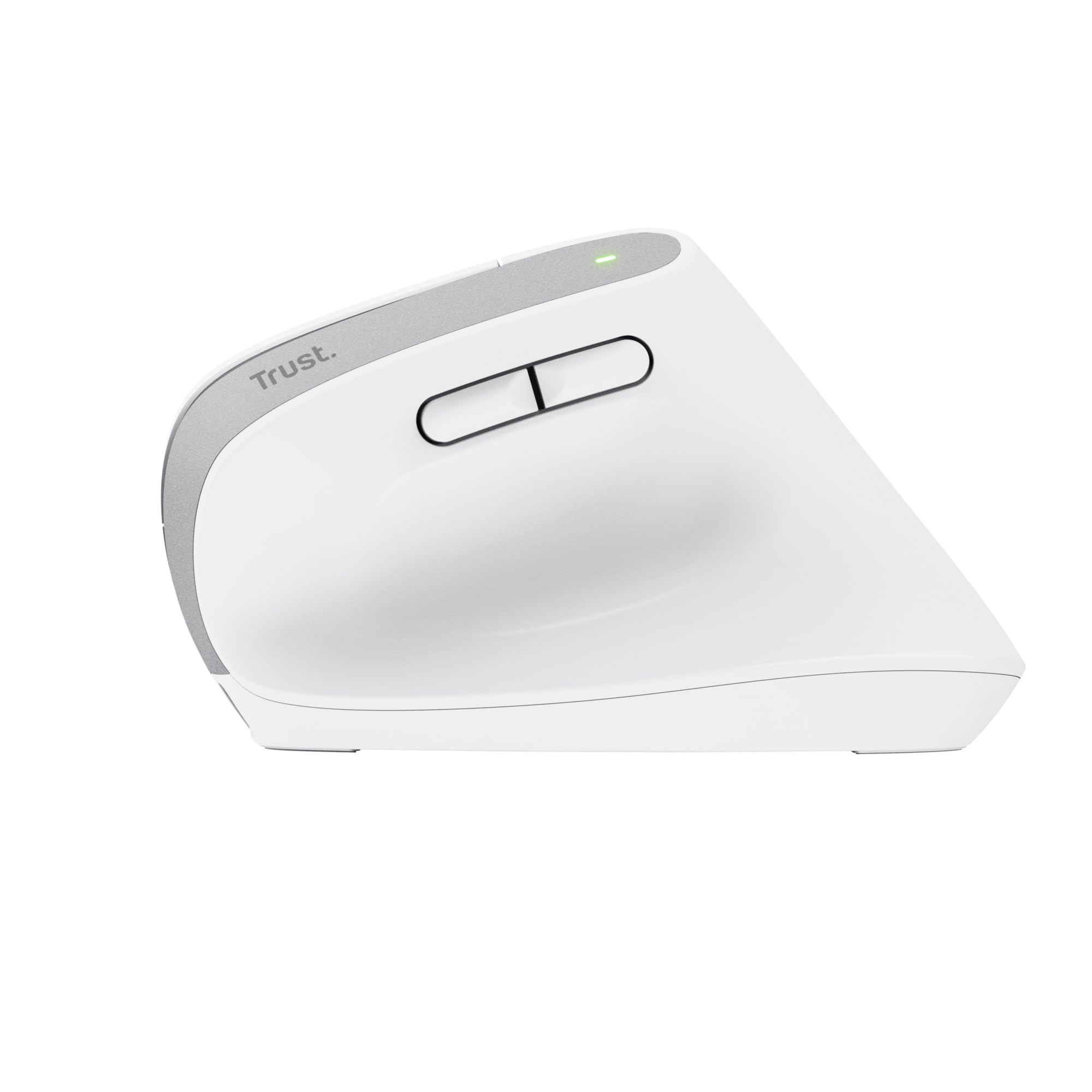 Trust Bayo+ Mouse Verticale Wireless Bluetooth + RF 2.4GHz, Ridurre la Tensione del Braccio e del Polso, 50% Plastica Riciclata, Mouse Ergonomico Ricaricabile Multidispositivo PC Laptop Mac - Bianco