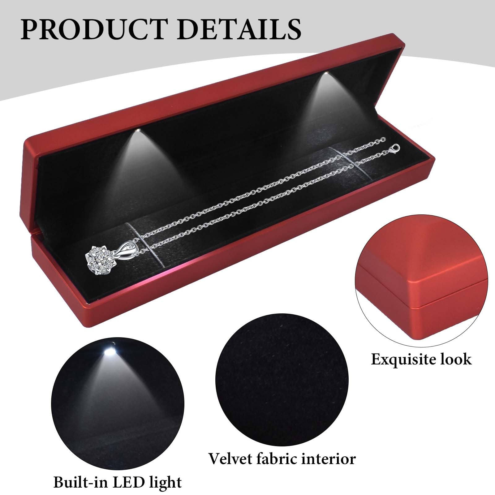 HSLFUAI Led-sieradenkistje met licht, luxe geschenkdoos voor ring, armband, halsketting of ketting, verlichte sieradendoos voor verloving, bruiloft, verjaardag