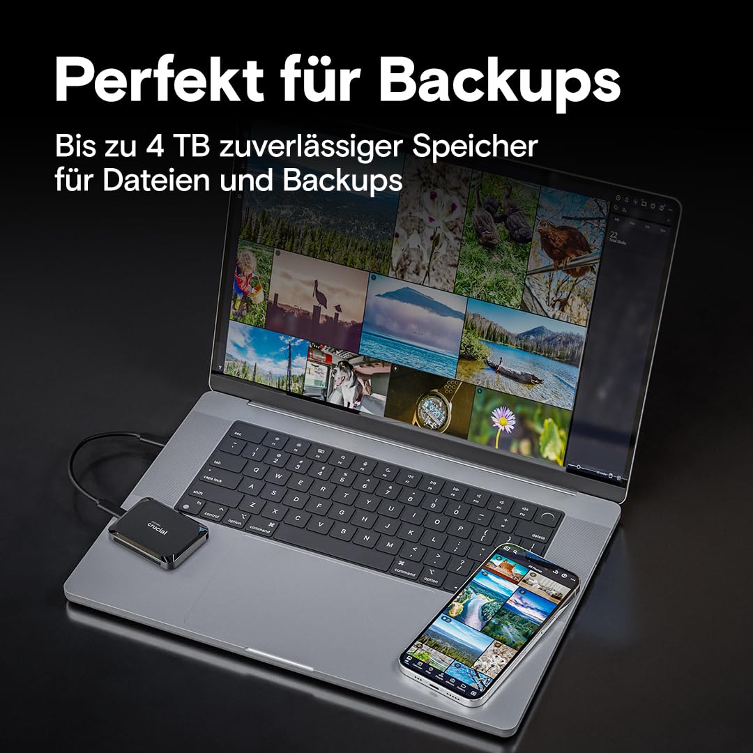 Crucial X9 1TB Externe SSD Festplatte, bis zu 1050MB/s, USB-C 3.2 Portable Solid State Drive